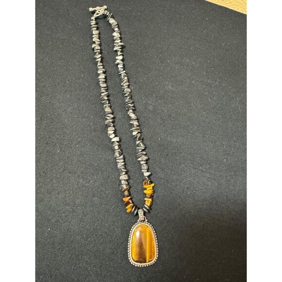 Tiger Eye & Hematite Beaded Necklace With Pendant - Picture 2 of 5